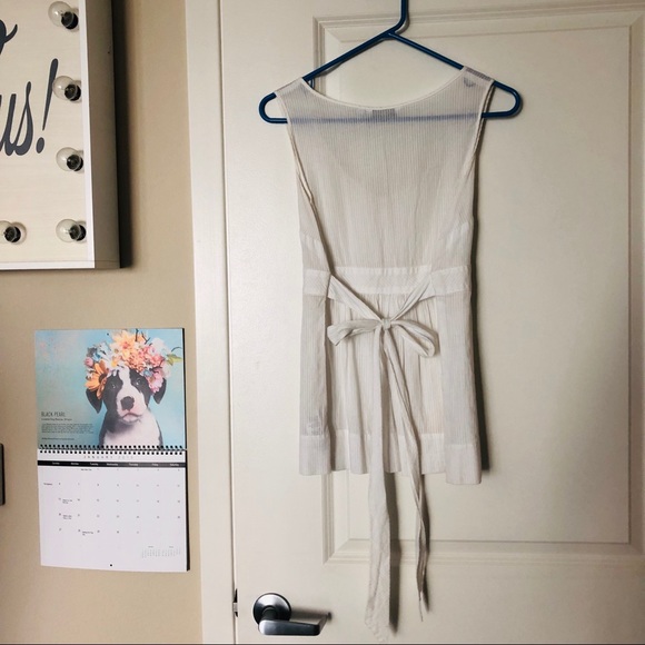 Flowy white button down up tank top blouse with tie in back - Picture 3 of 3